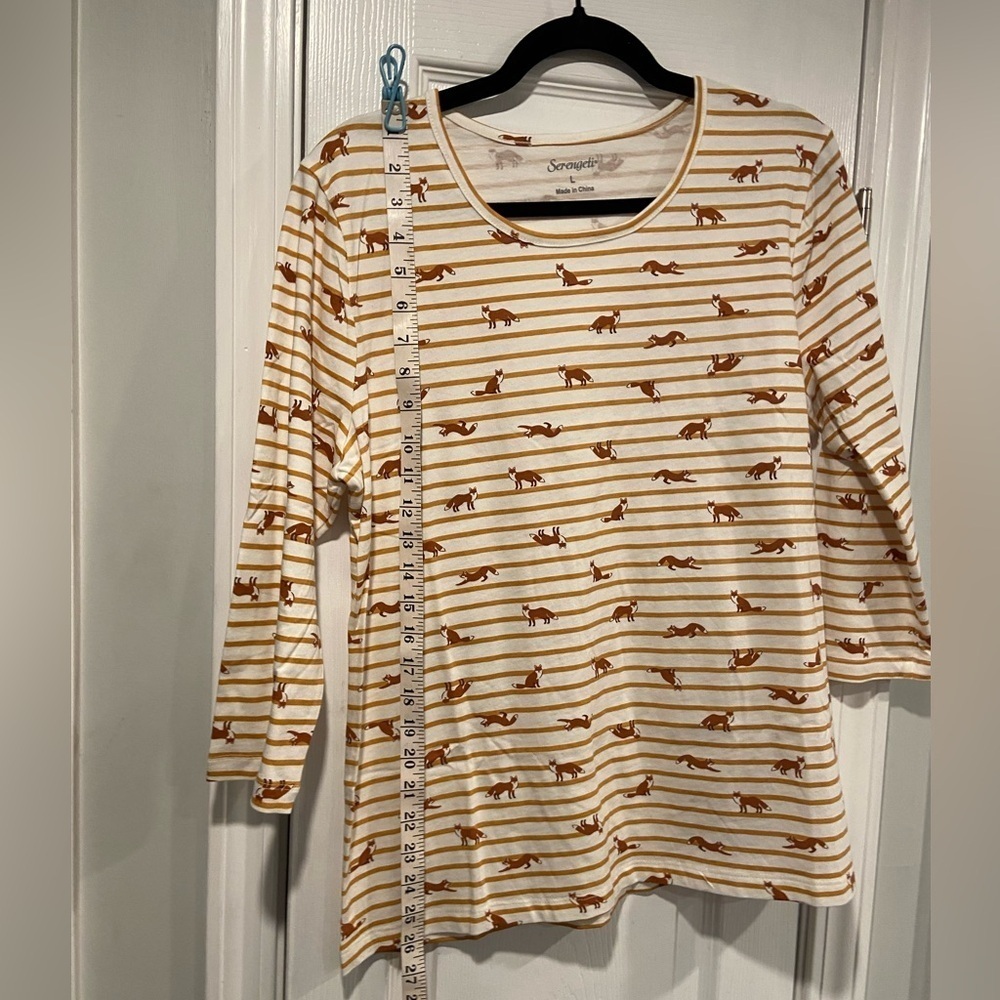 NWOT Serengeti Size L Mustard Stripe Red Fox Long Sleeve Crew Neck Tee Shirt - Picture 9 of 11
